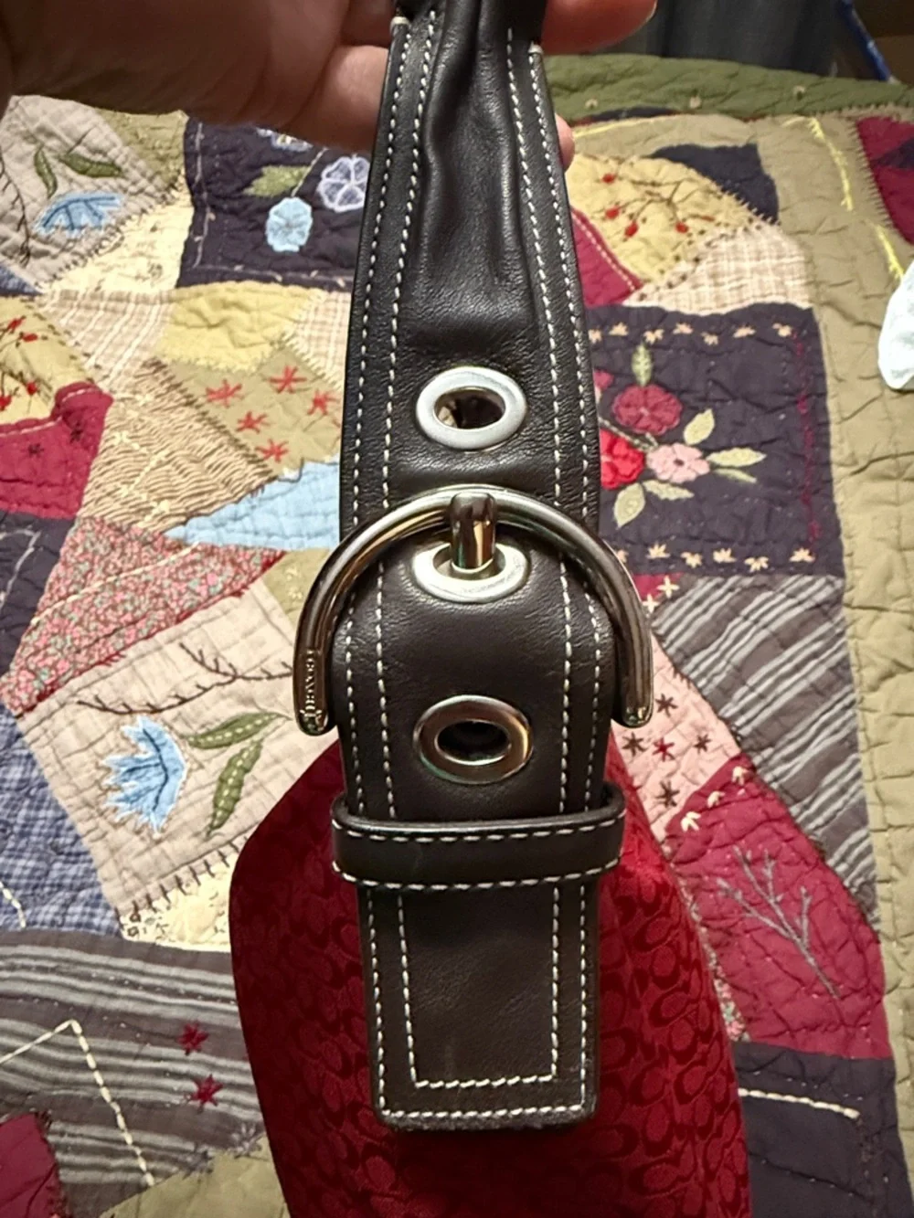 Red and chocolate large soho boho Coach purse - Picture 2 of 9